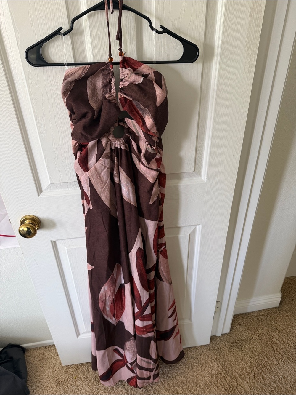Peppermayo Brown & Pink Floral Halter Maxi Dress